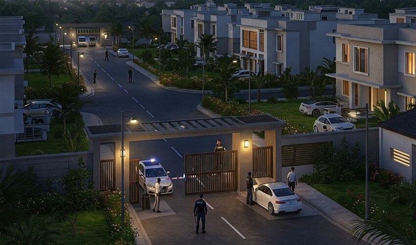 Modern apartment in a township with natural light, open spaces, and landscaped gardens.
