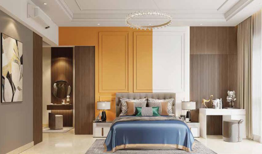 Interior of premium 3BHK apartment with floor-to-ceiling windows overlooking Pune skyline