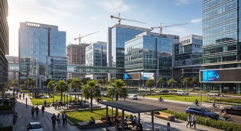 Corporate IT buildings in Hinjewadi showing economic expansion