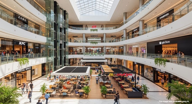 Interior of premium shopping mall in Hinjewadi with branded outlets