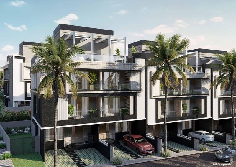 Luxury row houses in Life Republic township, Hinjewadi with shared amenities.