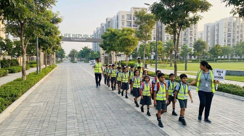 Safe walk-to-school concept within Life Republic township.