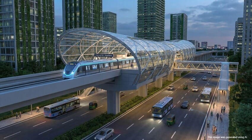 Upcoming Pune Metro Line 3 station near Hinjewadi offering connectivity.