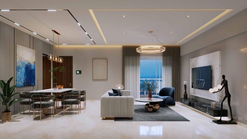 Infinity pool with cabanas and pool bar at premium apartment complex in Pune
