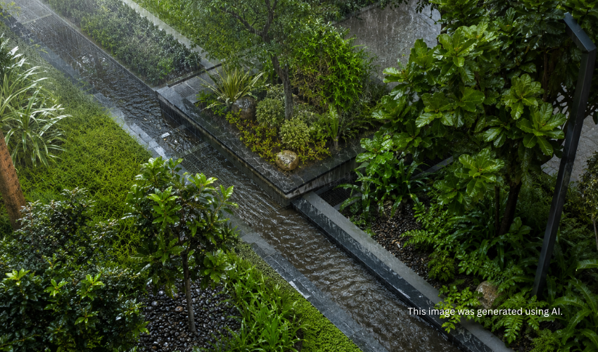 Rainwater harvesting and native landscaping at an eco friendly township project in Pune Rainwater harvesting and native landscaping at an eco friendly township project in Pune