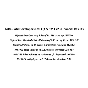 KPDL Results Press Release Q3 9M FY23 - Life Republic by Kolte Patil