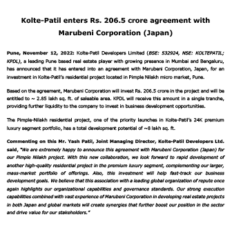 KPDL Marubeni Corporation Release - Nov 2022 - Life Republic by Kolte Patil