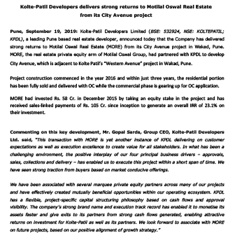 KPDL delivers strong returns to Motilal Oswal - Life Republic by Kolte Patil