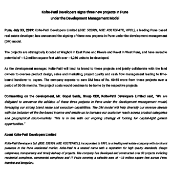 KPDL signs three new projects in Pune - Life Republic by Kolte Patil