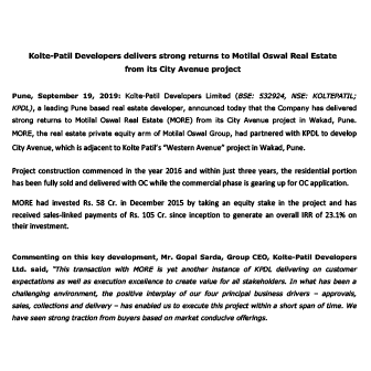 Kolte-Patil Developers delivers strong returns - Life Republic by Kolte Patil