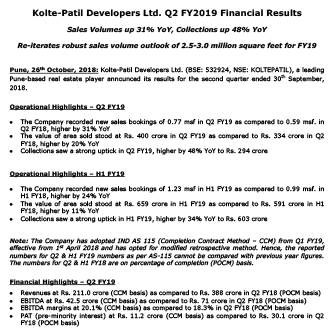 Kolte Patil Developers Ltd. Q2 FY2019 Financial Results - Life Republic by Kolte Patil