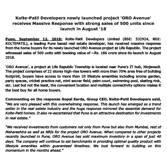 KOLTE-PATIL DEVELOPERS NEWLY LAUNCHED PROJECT 'ORO AVENUE' - Life Republic by Kolte Patil