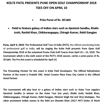 KOLTE PATIL PRESENTS PUNE OPEN GOLF CHAMPIONSHIP 2018 - Life Republic by Kolte Patil