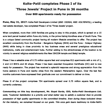 KOLTE-PATIL COMPLETES PHASE I OF ITS ‘THREE JEWELS’ - Life Republic by Kolte Patil
