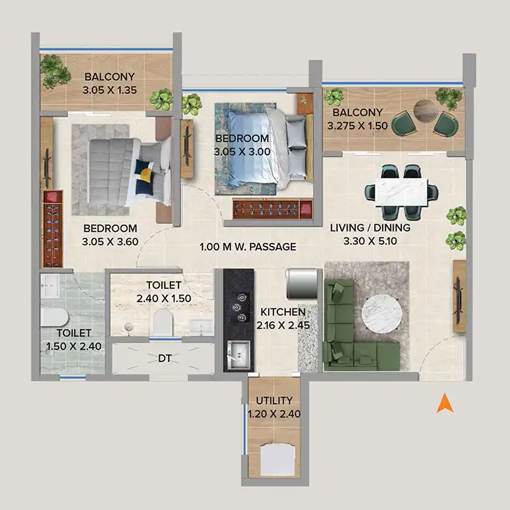 2 BHK - Flat No. 1, 6, 7, 12
