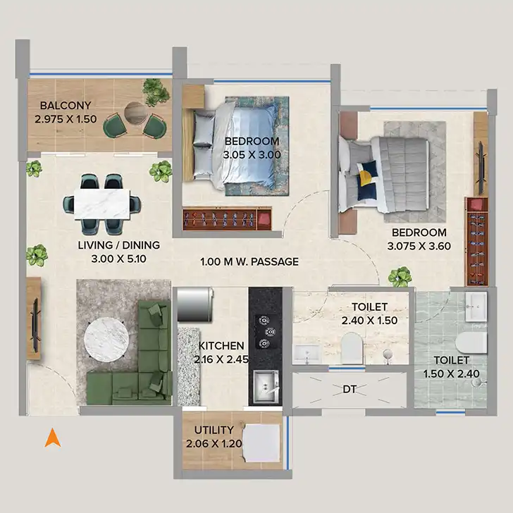2 BHK - Flat No. 2, 5