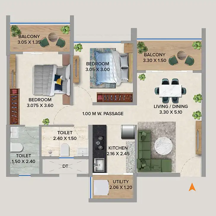 2 BHK - Flat No. 3, 4