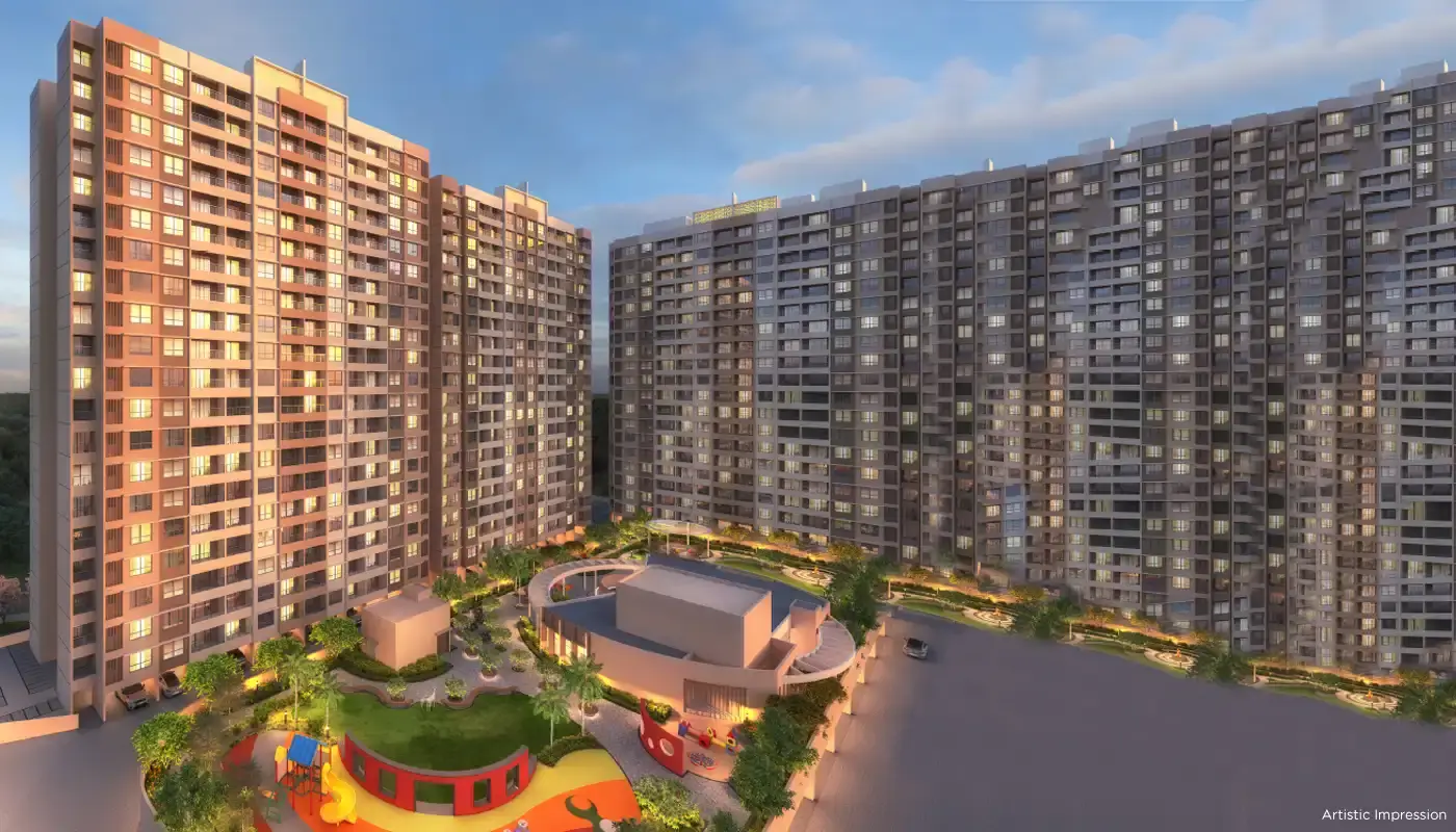 Atmos residential towers with landscaped podium and clubhouse